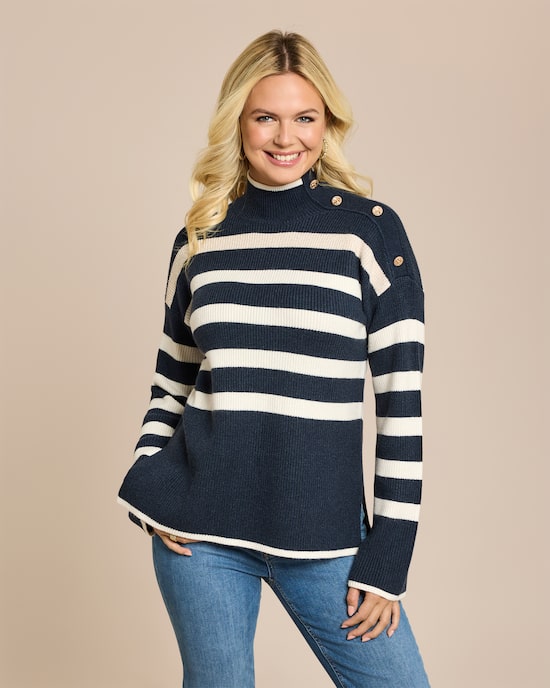 Produktabbildung für Gestreifter Pullover mit Rosenknöpfen
