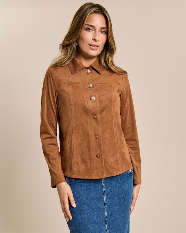 Bluse aus Veloursimitat mit Knöpfen