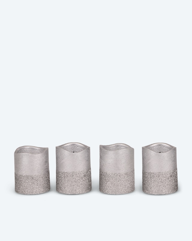LED-Votivkerzen in Metallic-Glitzer, 4tlg.