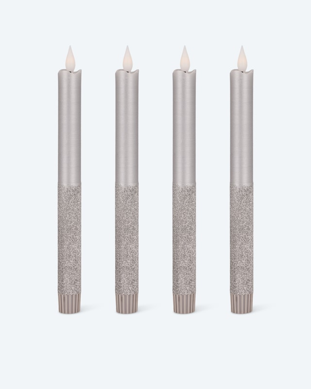 LED-Stabkerzen in Metallic-Glitzer, 4tlg.