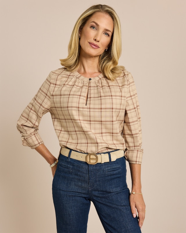 Flanellbluse mit Stehkragen