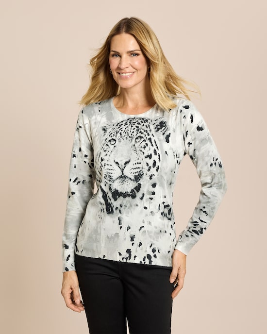 Produktabbildung für Pullover mit Leokopf und Strass