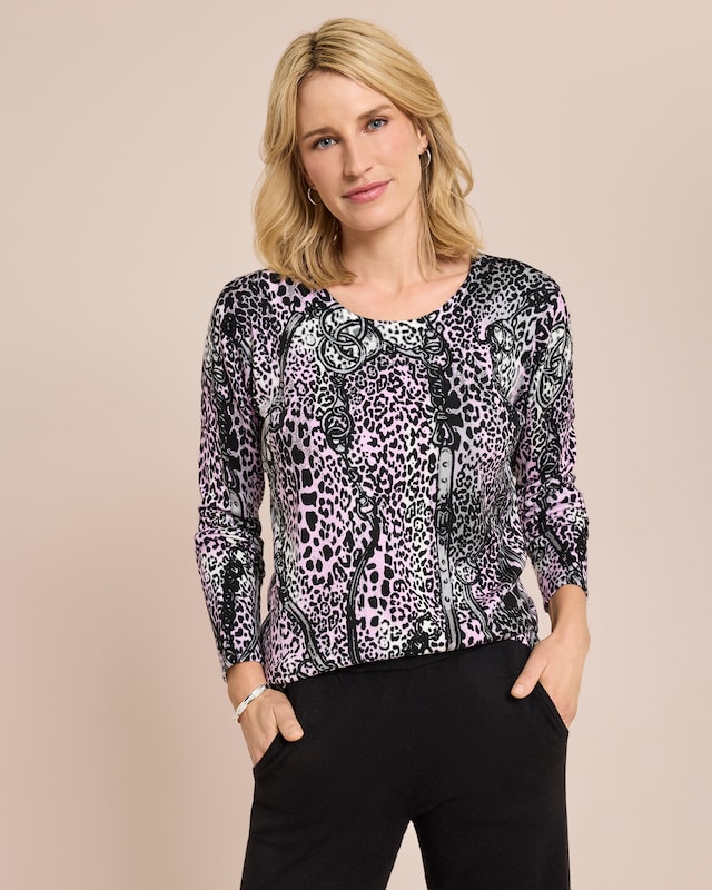 Classic Pullover Leomuster mit Ketten