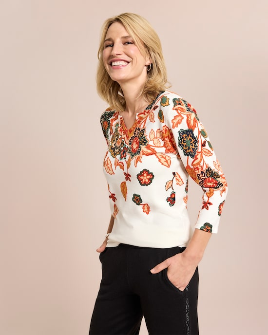 Produktabbildung für Classic Pullover Paisley-Blüten-Optik