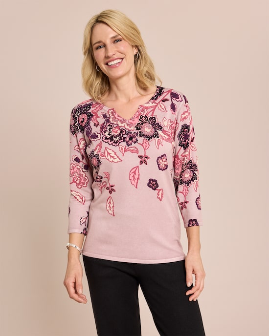 Produktabbildung für Classic Pullover Paisley-Blüten-Optik