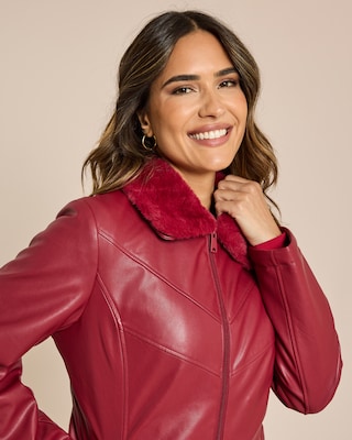 Produktabbildung 5 für Lederimitatjacke mit Webpelzkragen