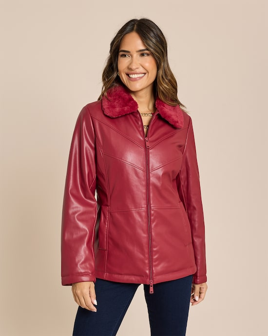 Produktabbildung für Lederimitatjacke mit Webpelzkragen