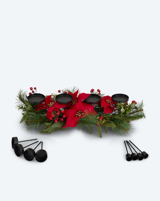 Produktabbildung für Weihnachtsstern Kunstblumengesteck mit Kerzenhalter-Set