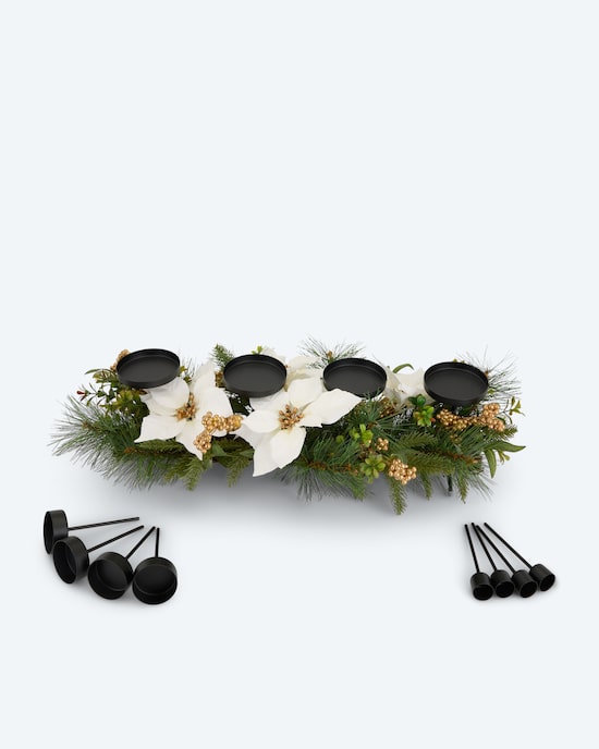Produktabbildung für Weihnachtsstern Kunstblumengesteck mit Kerzenhalter-Set