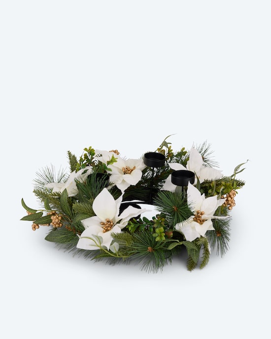 Produktabbildung für Weihnachtsstern Kunstblumenkranz mit Kerzenhalter-Set