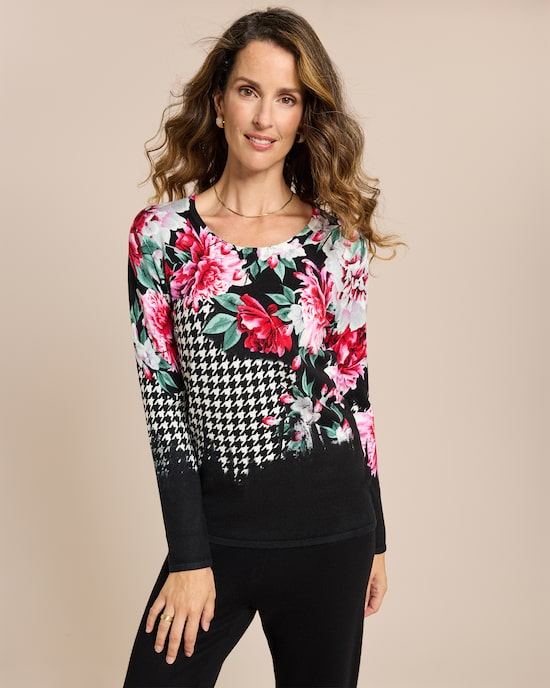 Produktabbildung für Classic Pullover Hahnentritt Pfingstrosen