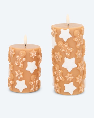 Produktabbildung für LED-Stumpenkerzen im Lebkuchendesign, 2tlg.