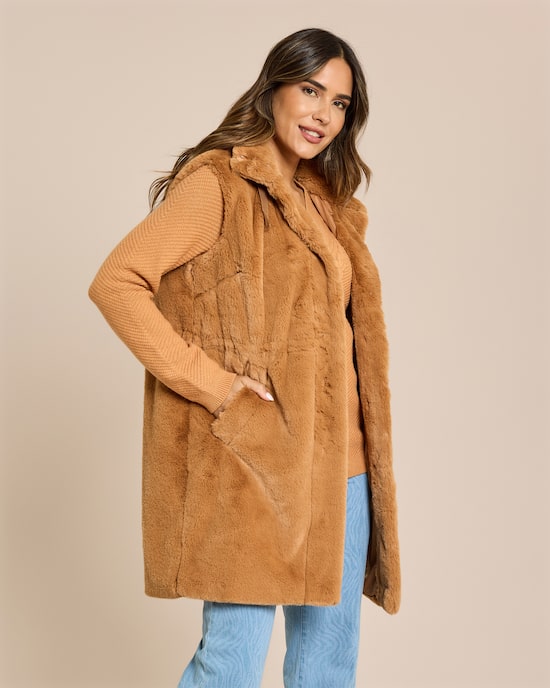 Produktabbildung für Longweste aus Webpelz mit Kapuze