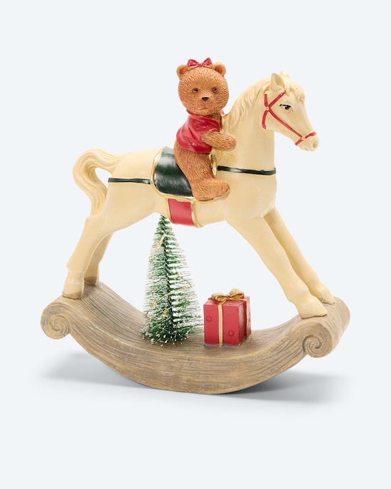 Produktabbildung für Deko-Schaukelpferd mit Teddy & LED-Baum