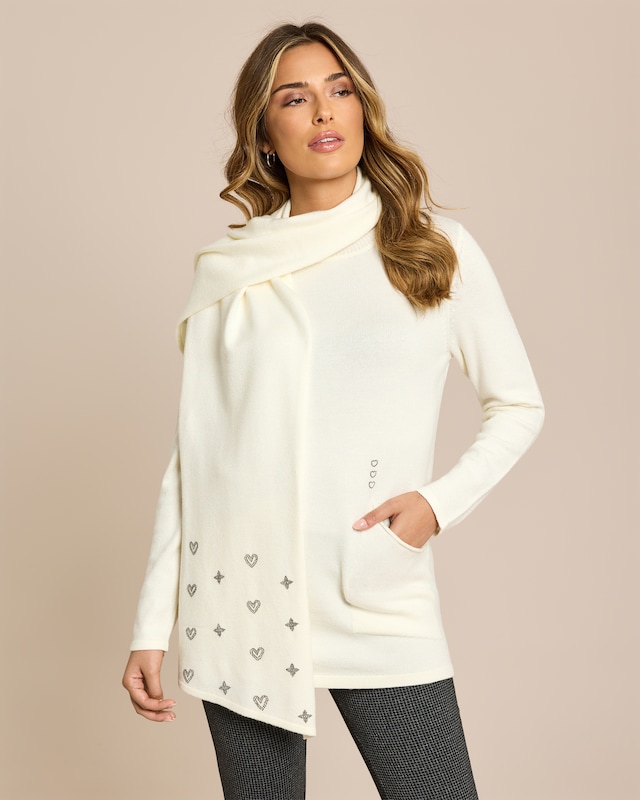 Pullover mit Eingrifftaschen & Schal