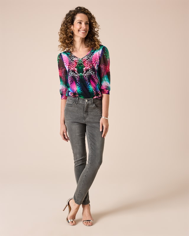 Shirt Materialmix mit Alloverdruck