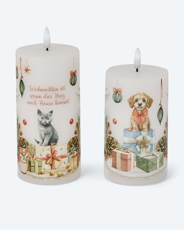 Produktabbildung für 2 LED-Stumpenkerzen mit Geschenkbox & Grußkarte