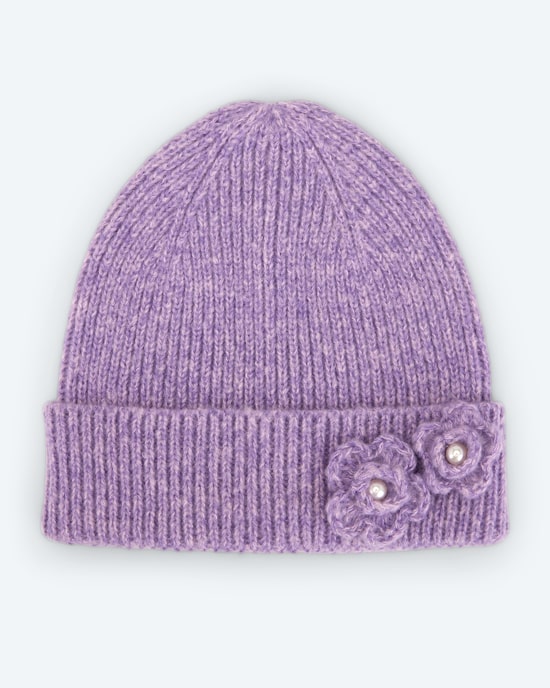 Produktabbildung für Strickmütze mit Blumenapplikation