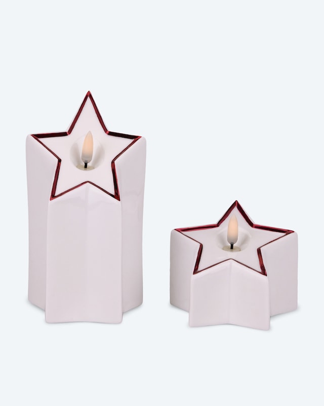 LED-Porzellankerzen in Sternform Deluxe, 2tlg.