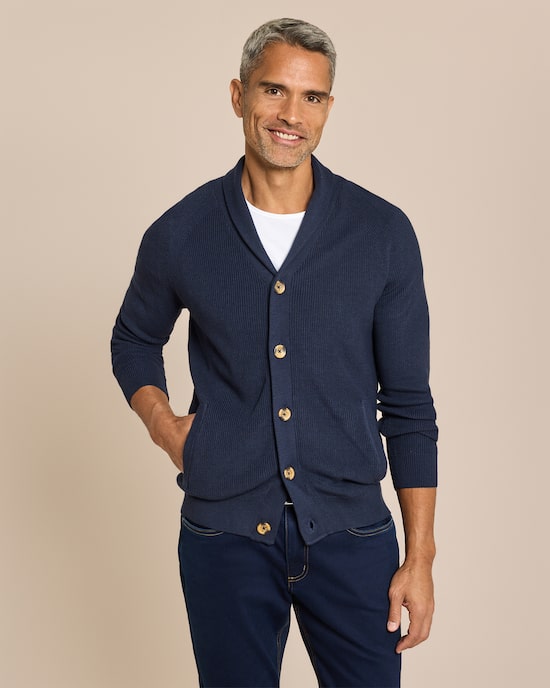 Produktabbildung für Strickjacke mit Schalkragen