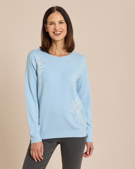 Produktabbildung für Pullover mit Stickerei und Strass-Deko
