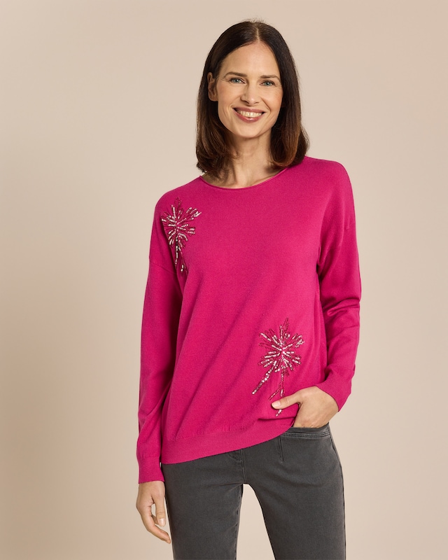 Pullover mit Stickerei und Strass-Deko