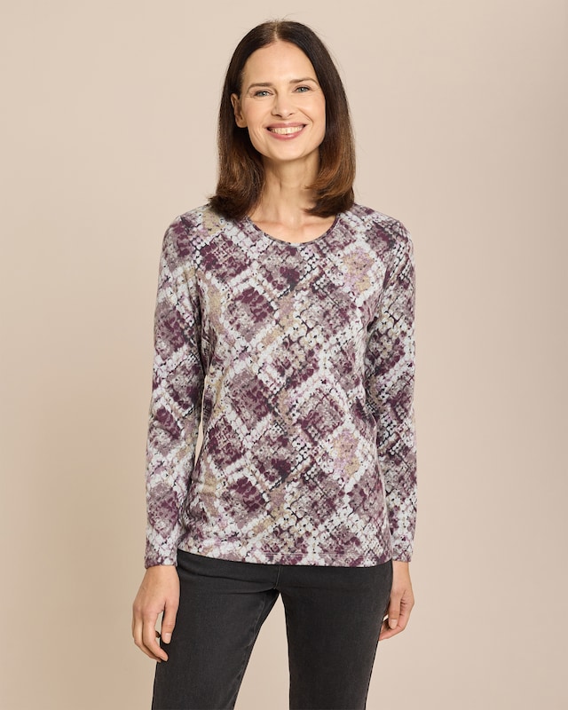 Feinstrick-Shirt mit Rauten-Druck