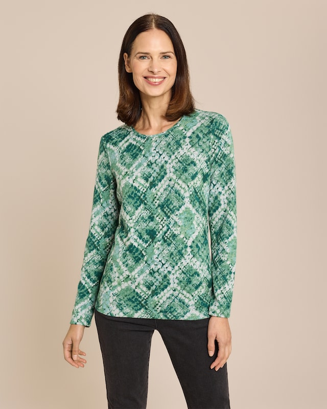 Feinstrick-Shirt mit Rauten-Druck