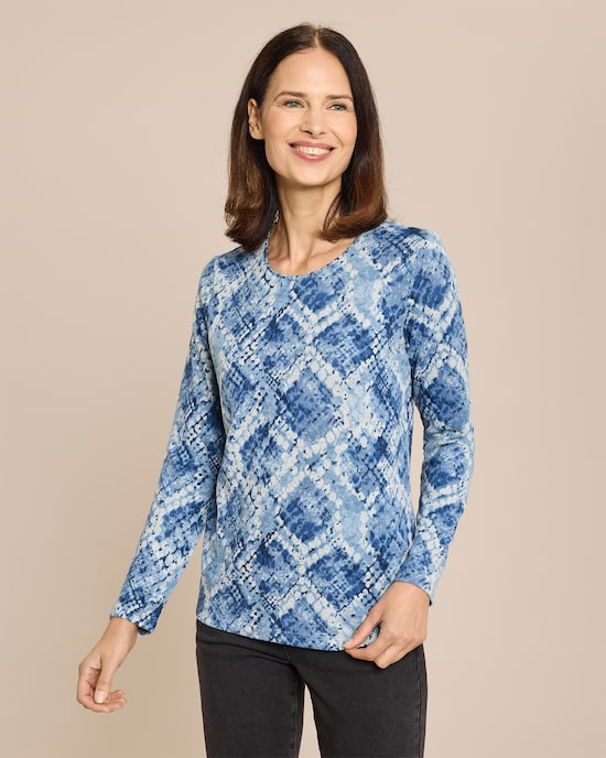 Produktabbildung für Feinstrick-Shirt mit Rauten-Druck