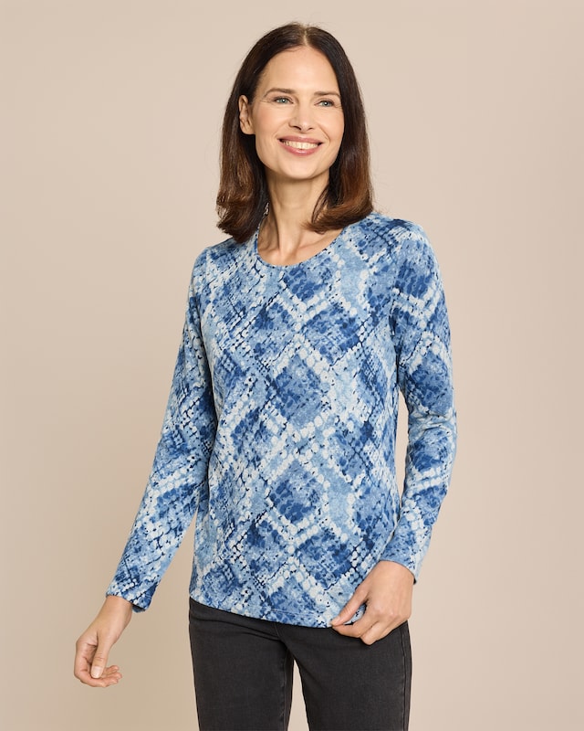 Feinstrick-Shirt mit Rauten-Druck