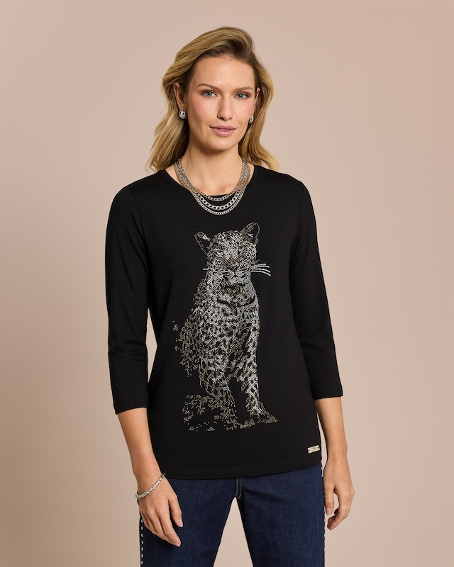 Shirt mit Leoparden-Strassprint