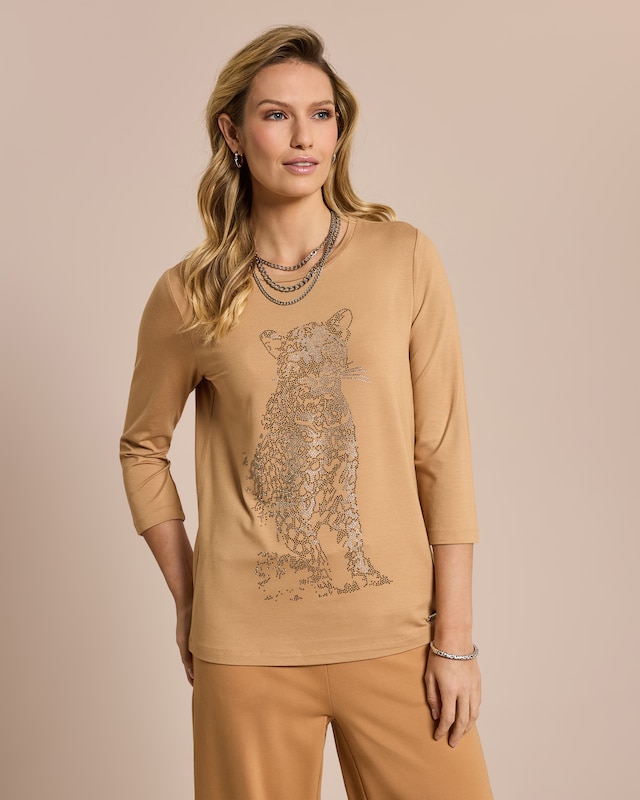 Shirt mit Leoparden-Strassprint
