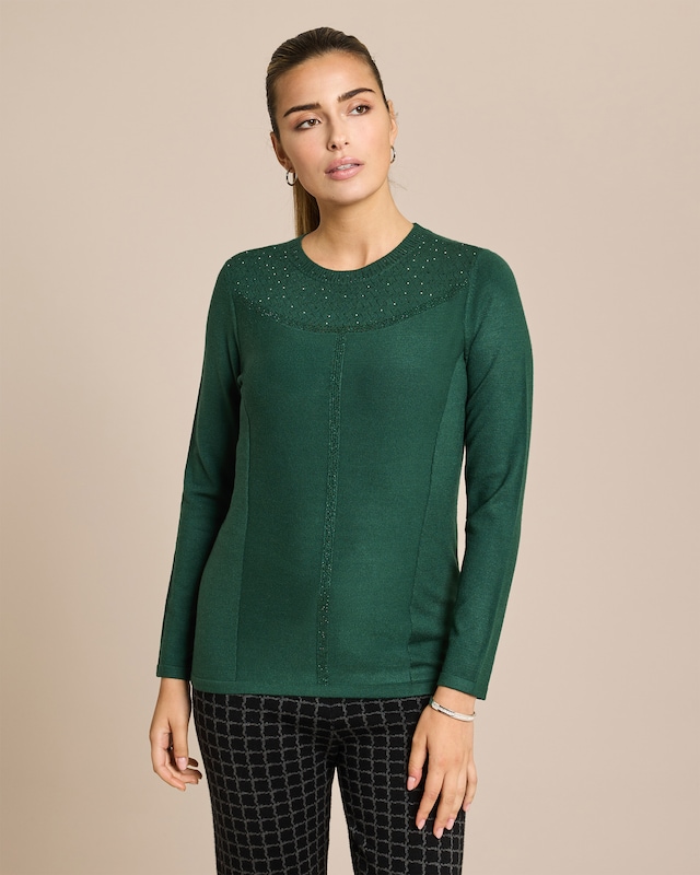 Glow Pullover Strass und Ziernähten