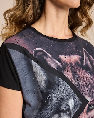 Produktabbildung 5 für Shirt mit Wolfmotiv und Steinchenbesatz