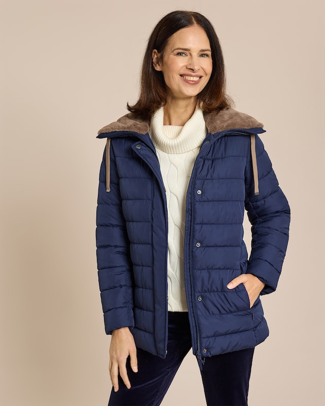 Steppjacke mit Webpelzkragenfutter