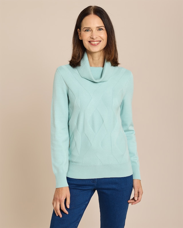 Rollkragen Pullover mit Jacquard-Karo