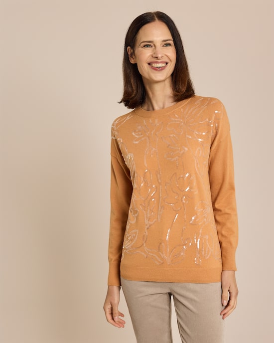 Produktabbildung für Pullover mit Pailletten-Blumen-Muster