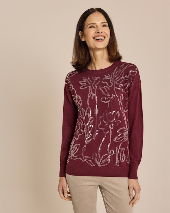 Produktabbildung für Pullover mit Pailletten-Blumen-Muster