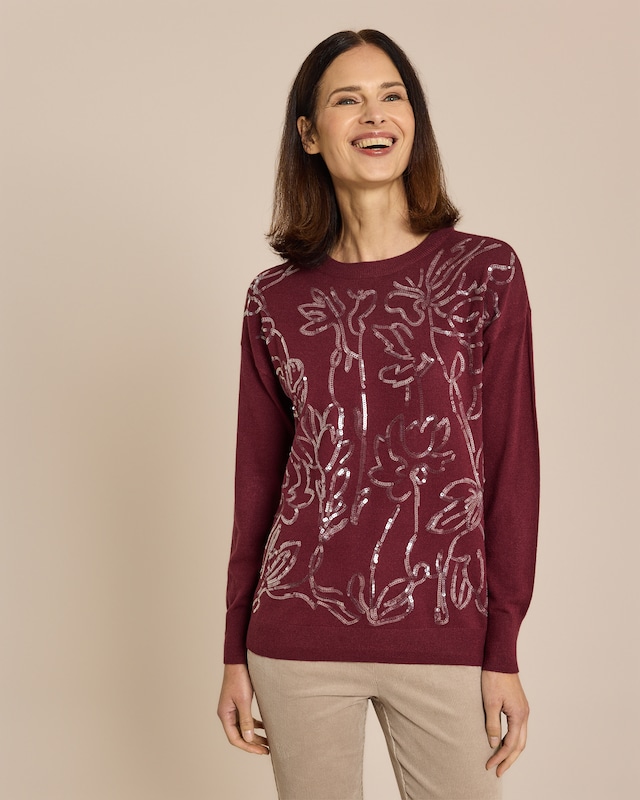 Pullover mit Pailletten-Blumen-Muster