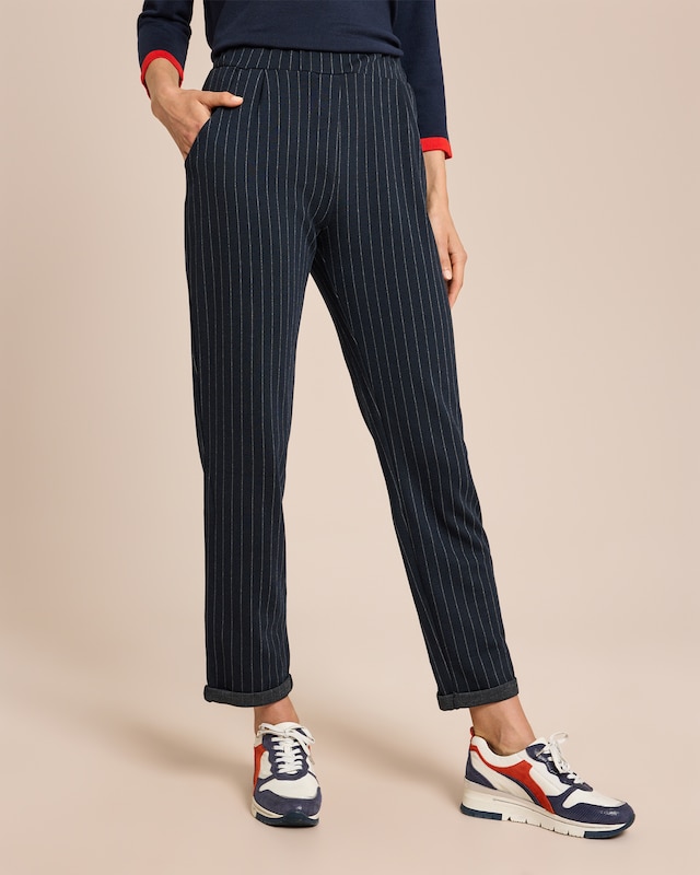 Cropped Jerseyhose mit Nadelstreifen