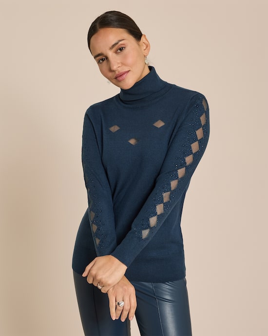Produktabbildung für Rollkragenpullover mit Meshrauten