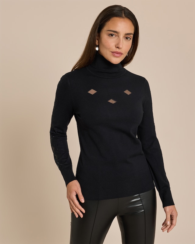 Rollkragenpullover mit Meshrauten