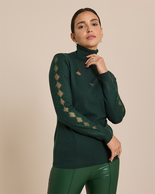 Rollkragenpullover mit Meshrauten