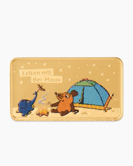 Produktabbildung für Goldmünzbarren 50 Jahre Die Maus: Zelten
