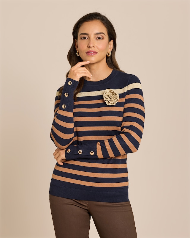Pullover mit Streifen und Blume Applikation
