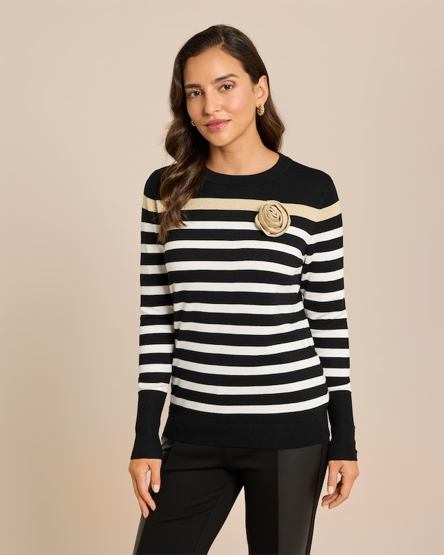 Pullover mit Streifen und Blume Applikation