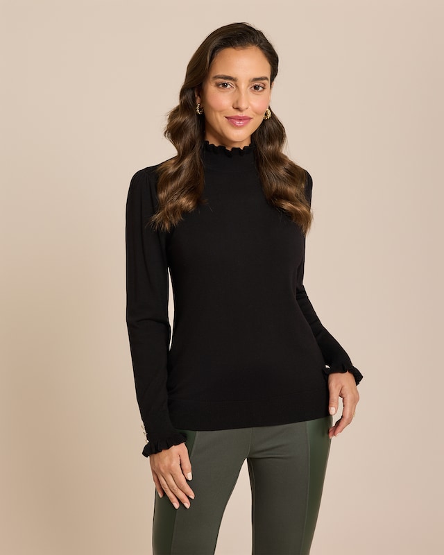 Feinstrick Rüschenpullover mit Lyocell