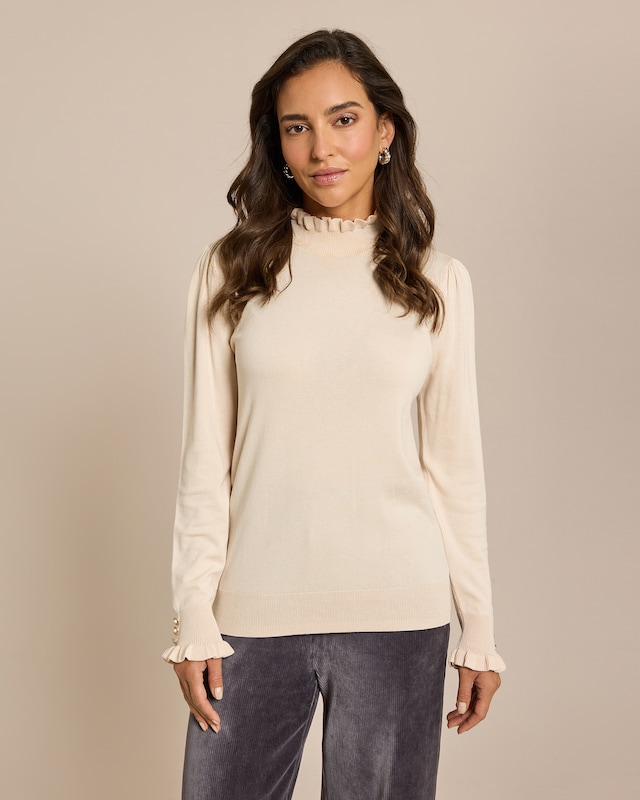 Feinstrick Rüschenpullover mit Lyocell