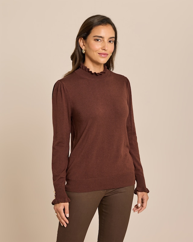 Feinstrick Rüschenpullover mit Lyocell