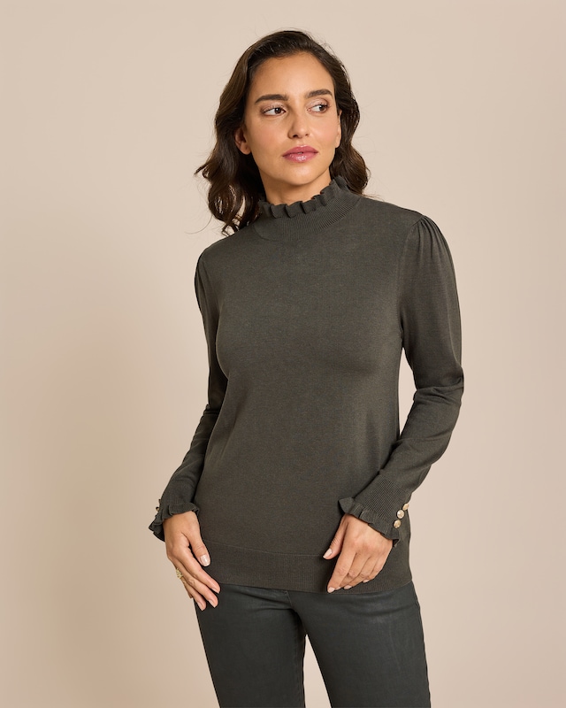 Feinstrick Rüschenpullover mit Lyocell
